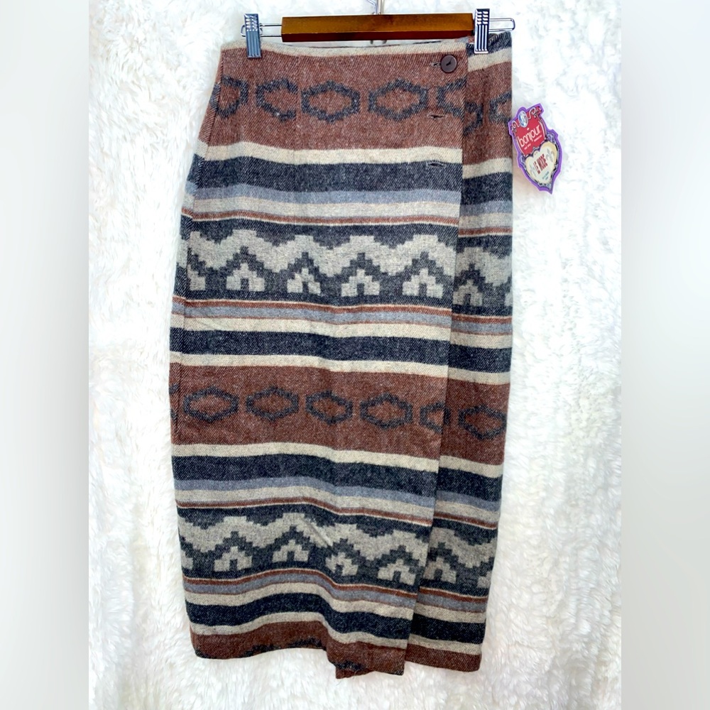 80s/90s Bonjour Vintage  Flannel Wrap Skirt Navaho Print small USA Made